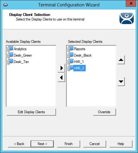 Terminal Configuration Wizard – Display Client Selection