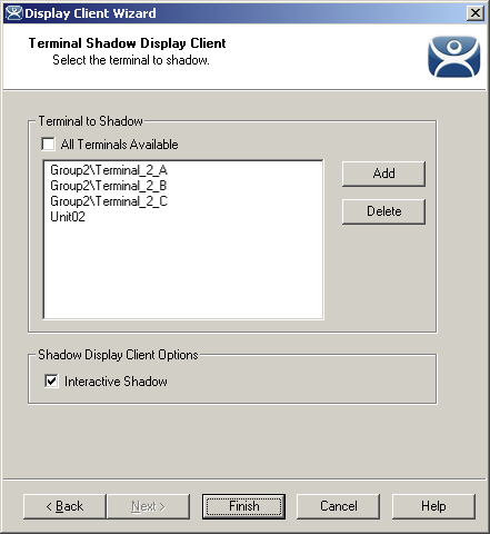 Terminal Shadow Application Group – Selected Terminals