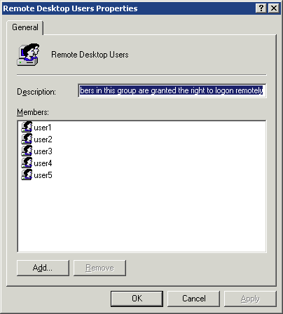 Remote Desktop Users Properties Window