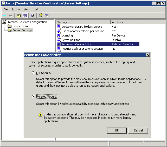 Terminal Services Configuration Console