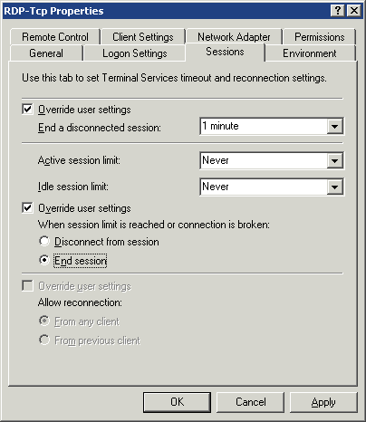 RDP-tcp Properties